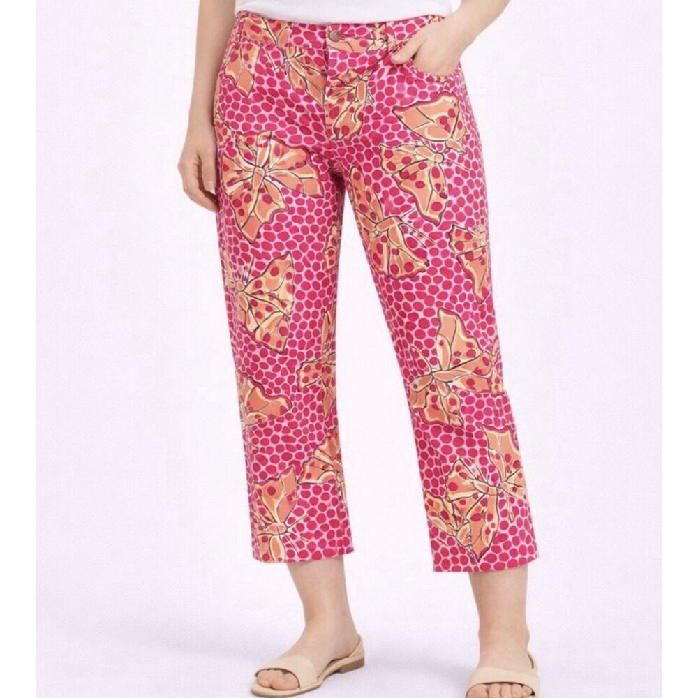 Lilly Pulitzer Liza Orange Pink Cha Cha Butterfly Prints Capri Pants Size 14